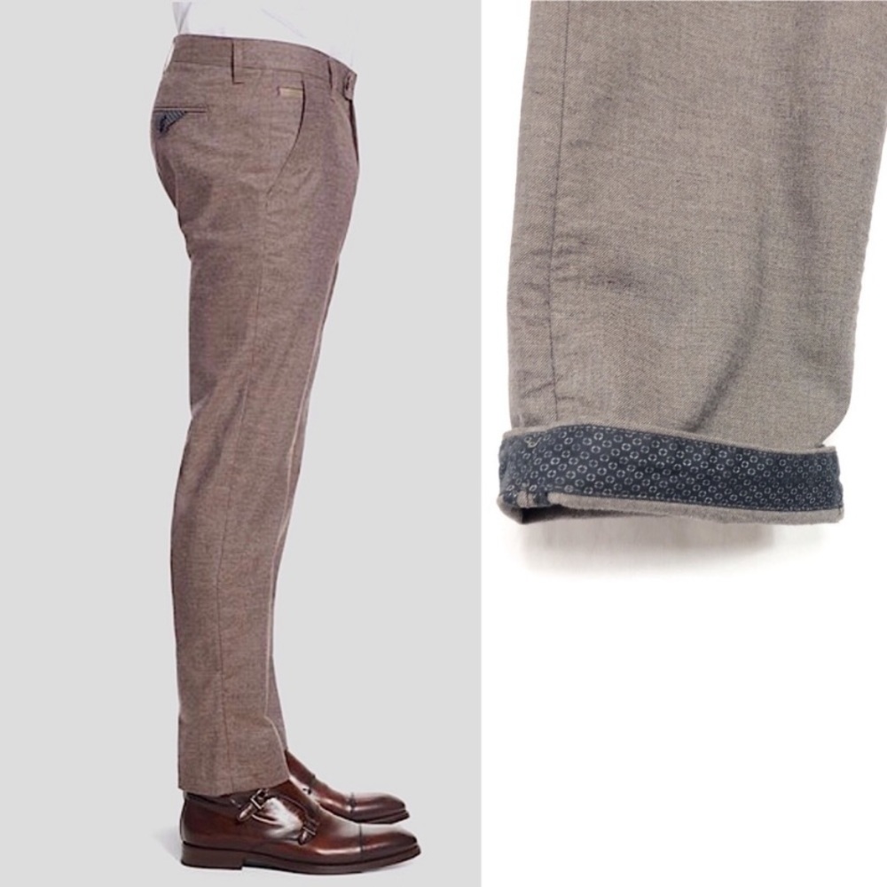 Ted Baker Men's Slim Chinos in Light Brown with Contrast Cuff